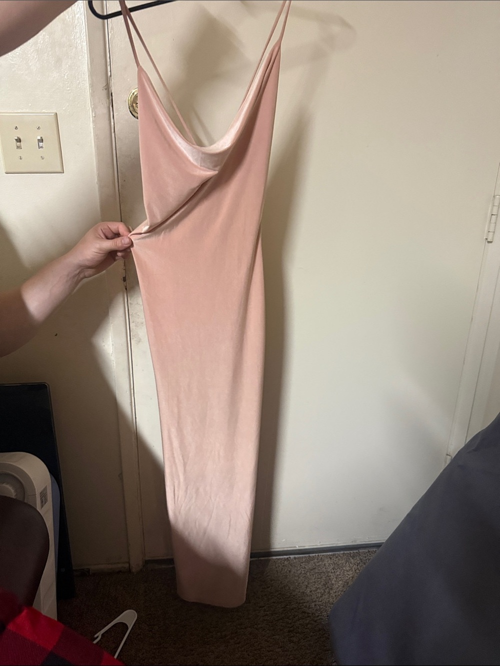 Cowl Neck Maxi Slip Dress in Blush Pink